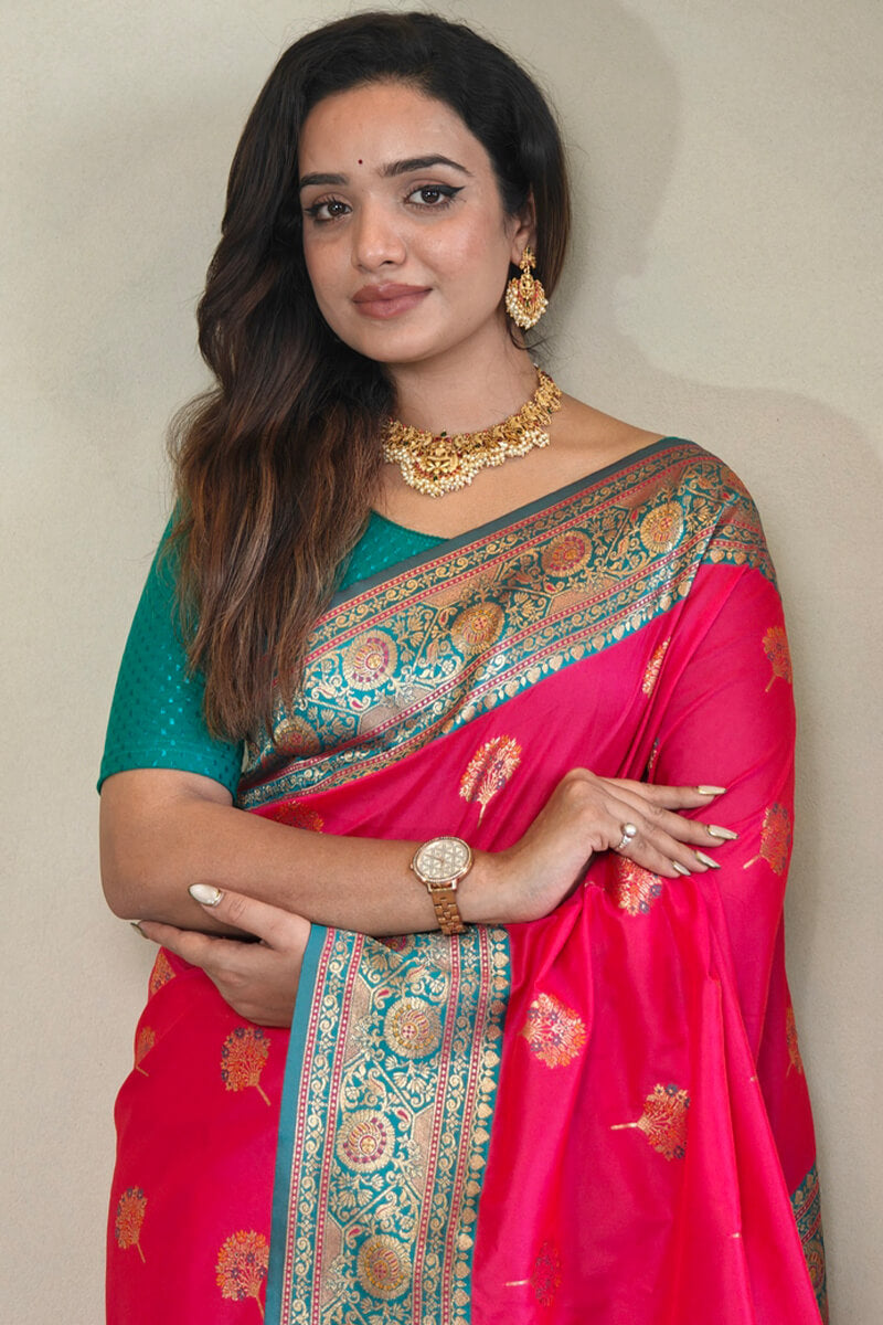 Amaranth Pink Banarasi Silk saree