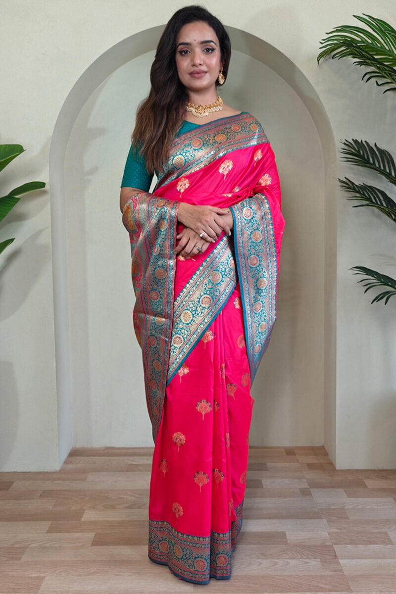 Amaranth Pink Banarasi Silk saree