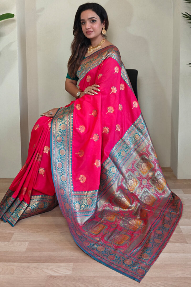 Amaranth Pink Banarasi Silk saree