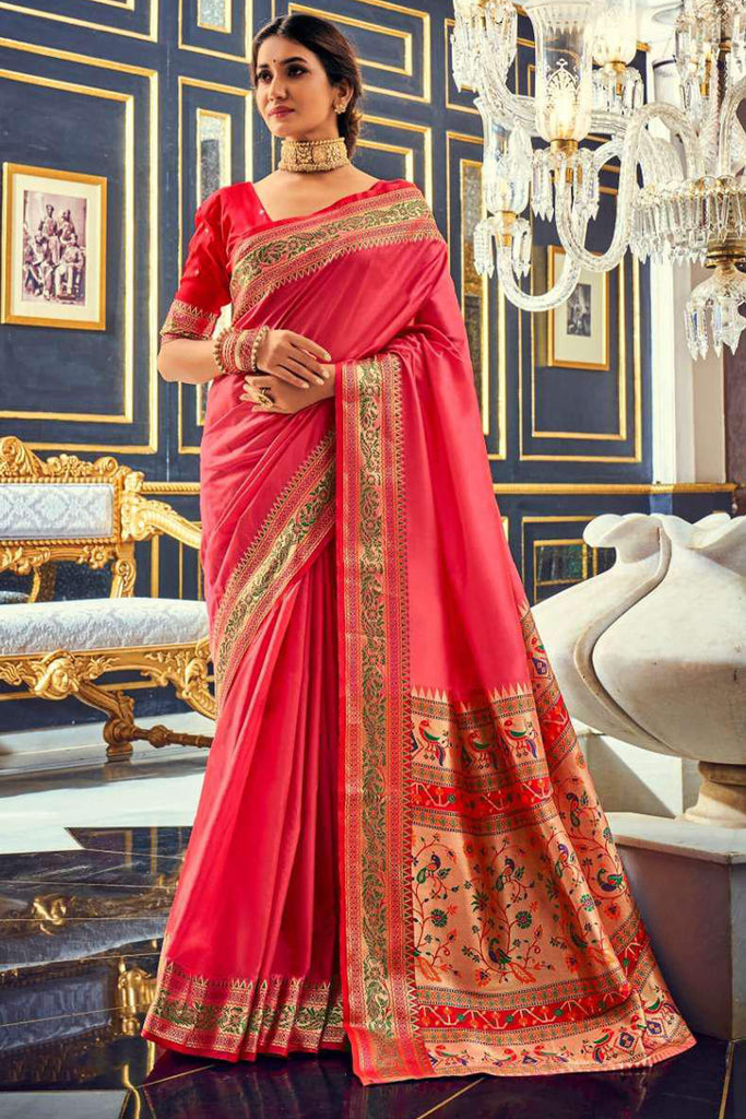 Amaranth Pink Soft Paithani Silk Saree