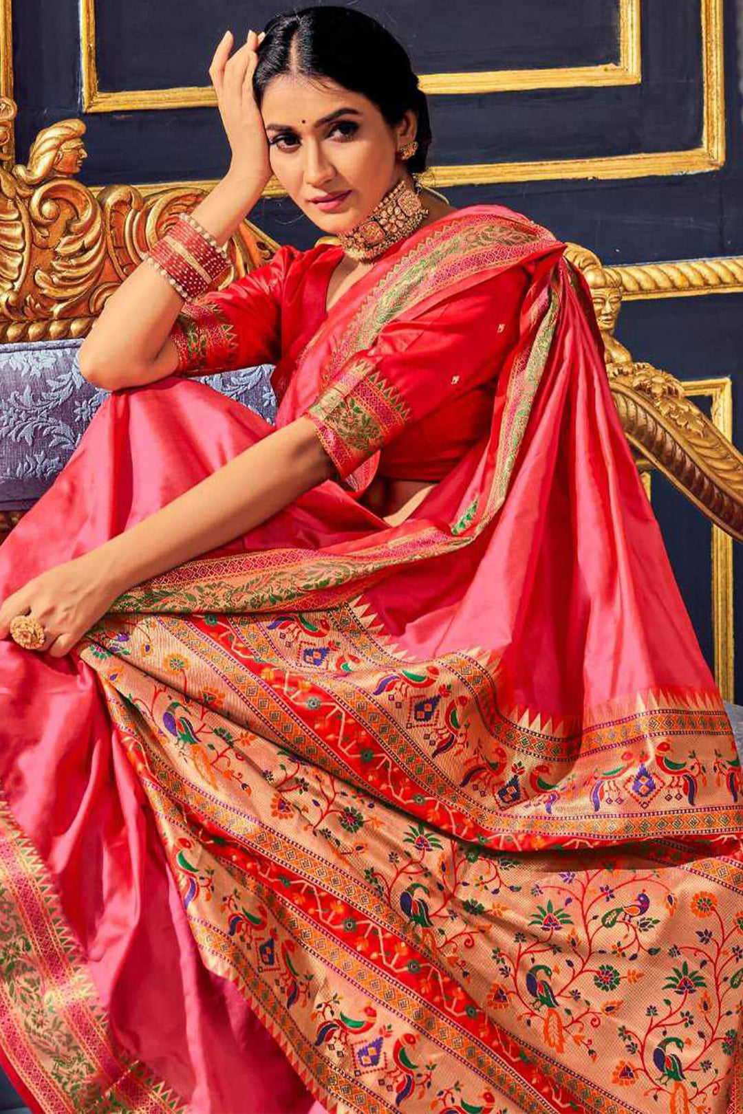 Amaranth Pink Soft Paithani Silk Saree