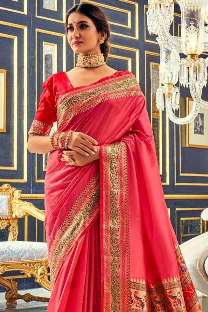 Amaranth Pink Soft Paithani Silk Saree