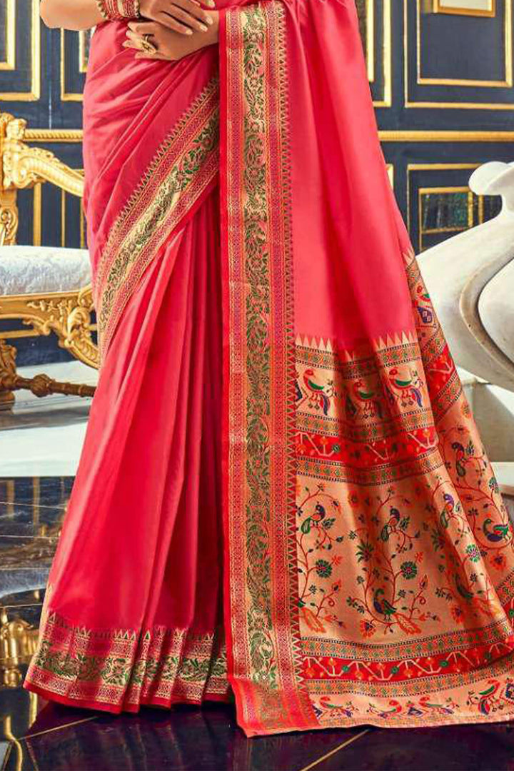 Amaranth Pink Soft Paithani Silk Saree