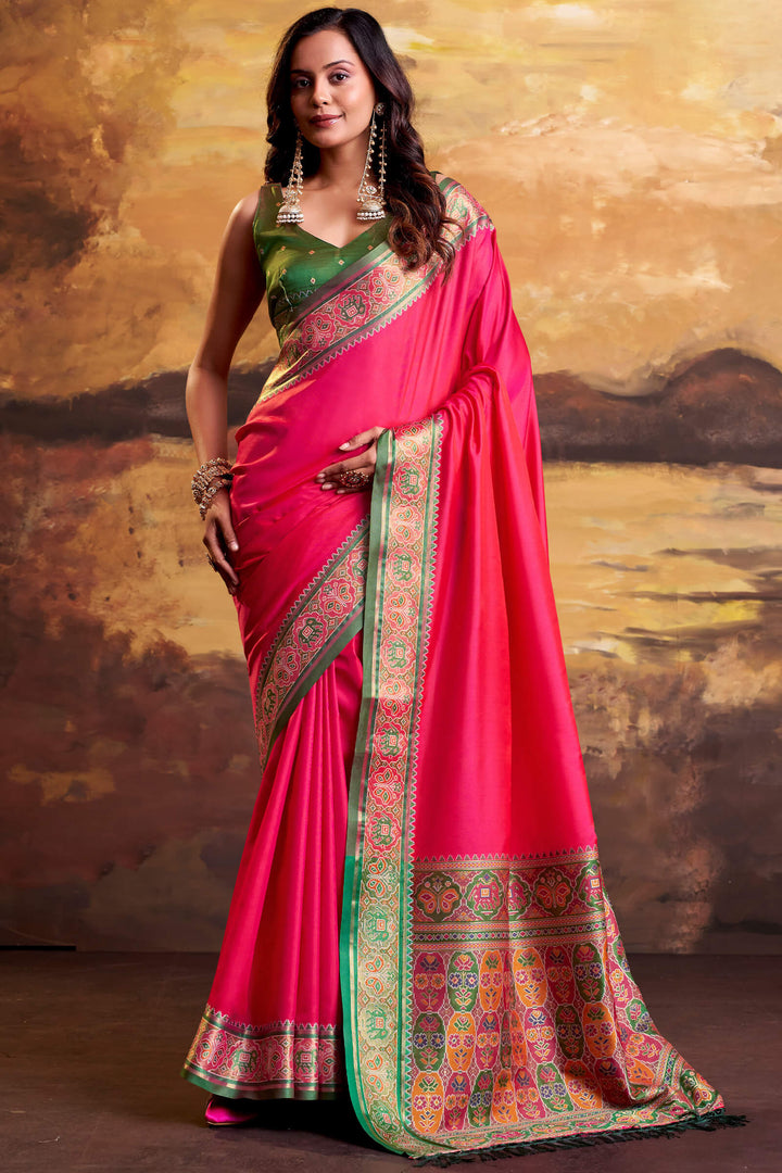 Amaranth Pink Soft Patola Silk Saree