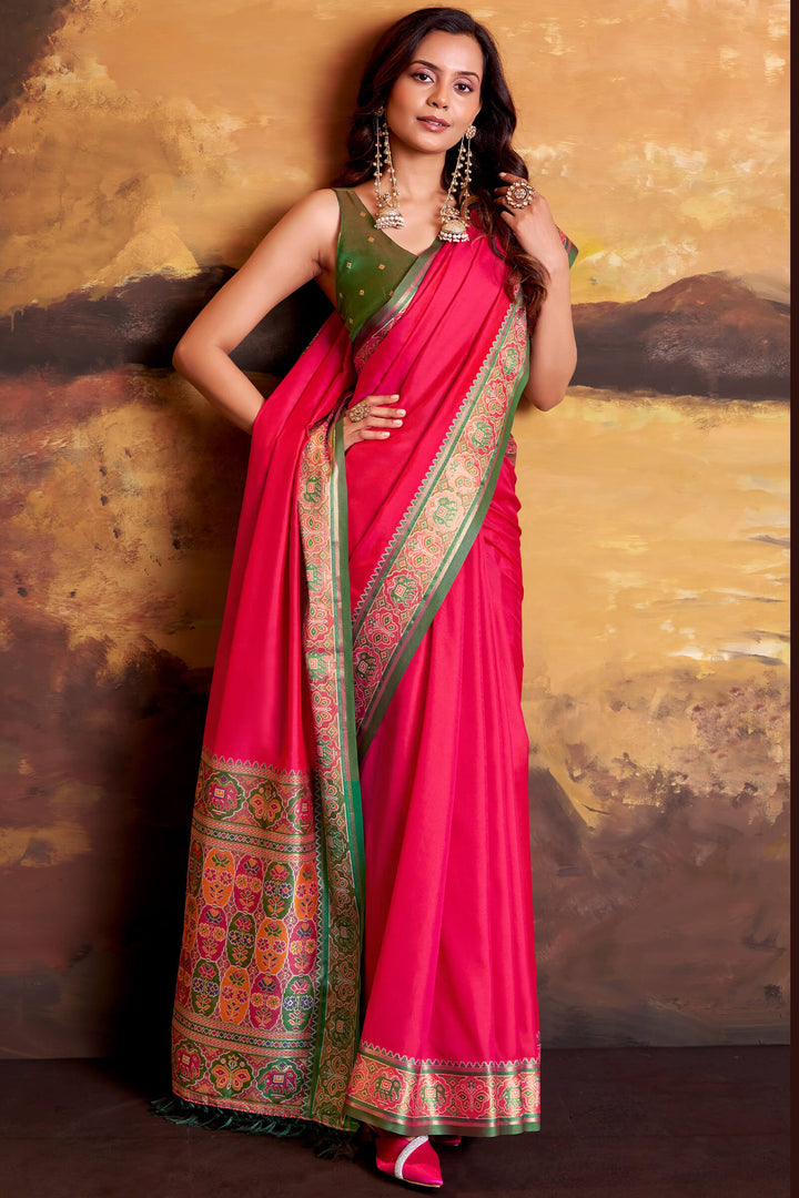 Amaranth Pink Soft Patola Silk Saree