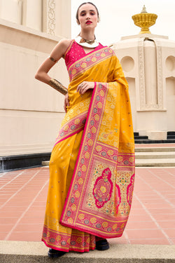 Amber Yellow Soft Banarasi Silk Saree