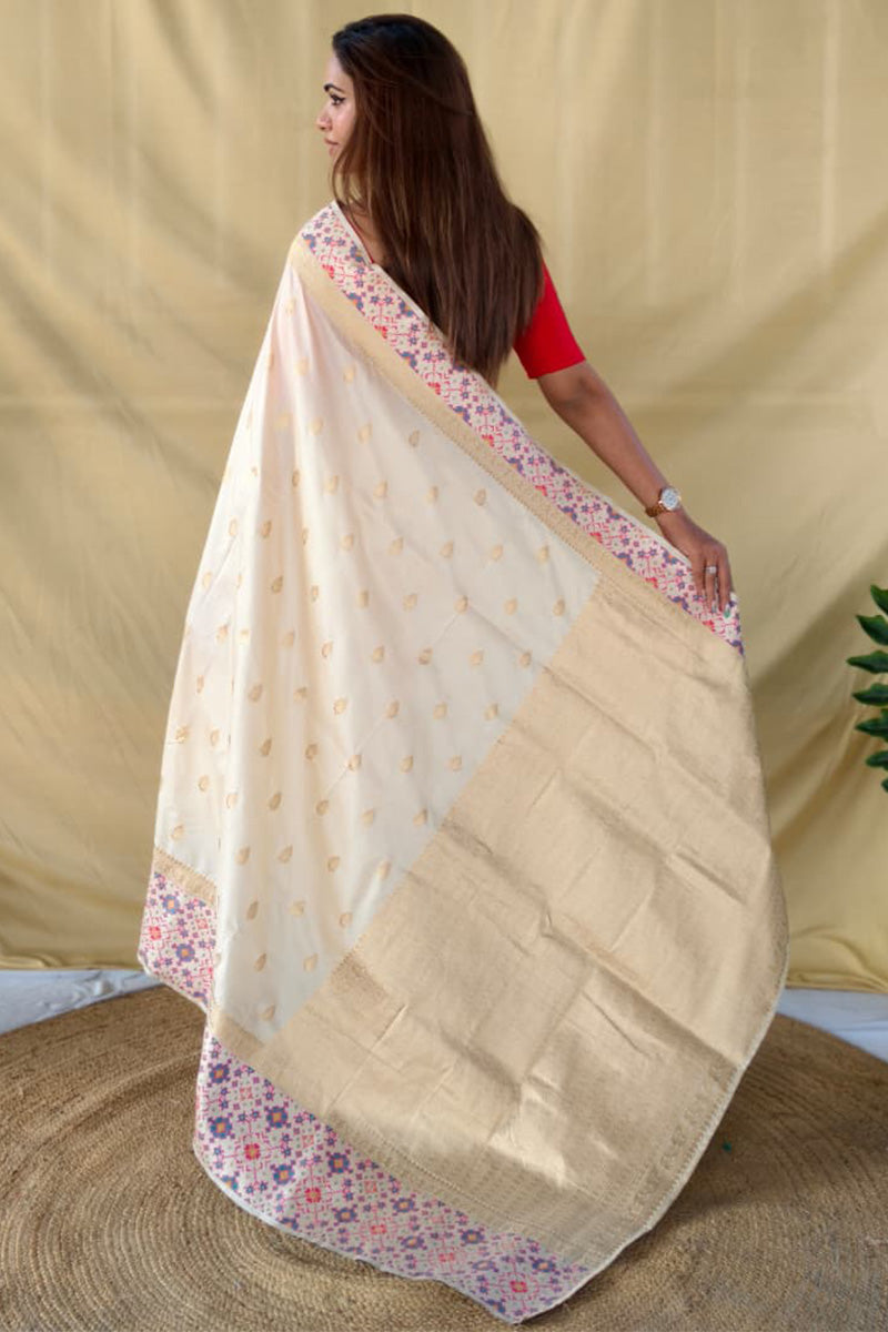 Amour White Patola Inspired Banarasi Silk Saree