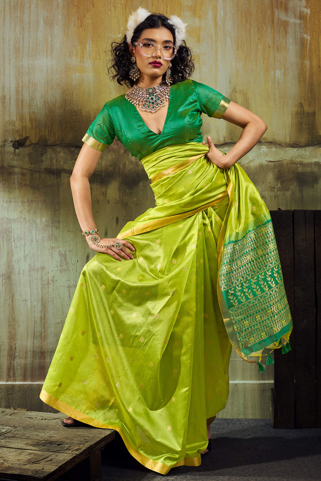 Android Green Banarasi Handloom silk saree
