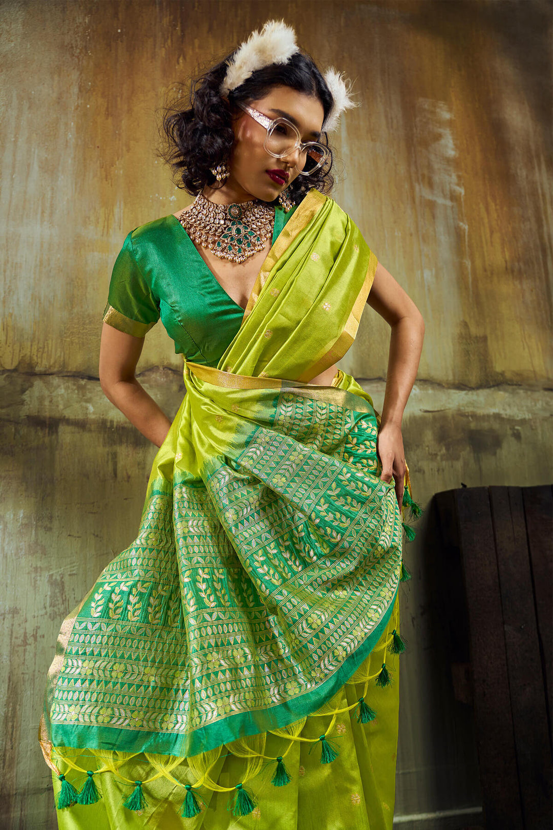 Android Green Banarasi Handloom silk saree