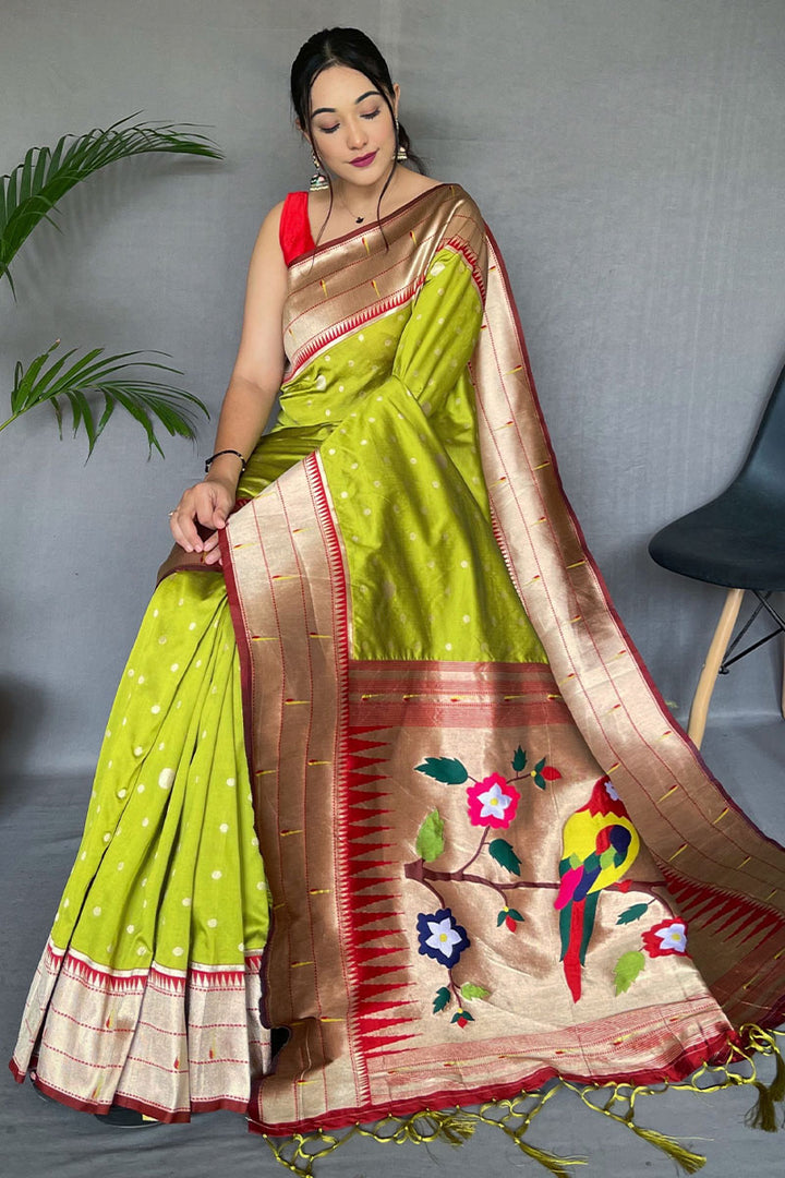 Android Green Paithani Silk Saree