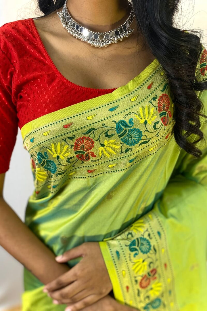 Android Green Zari Woven Paithani Silk Saree