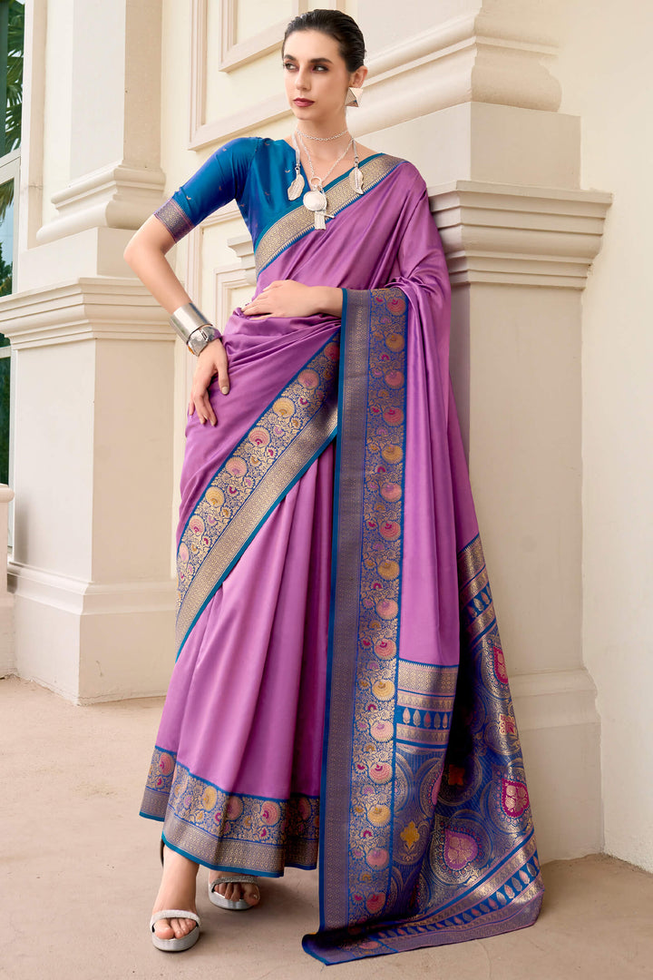 Antique Lavender Soft Banarasi Silk Saree