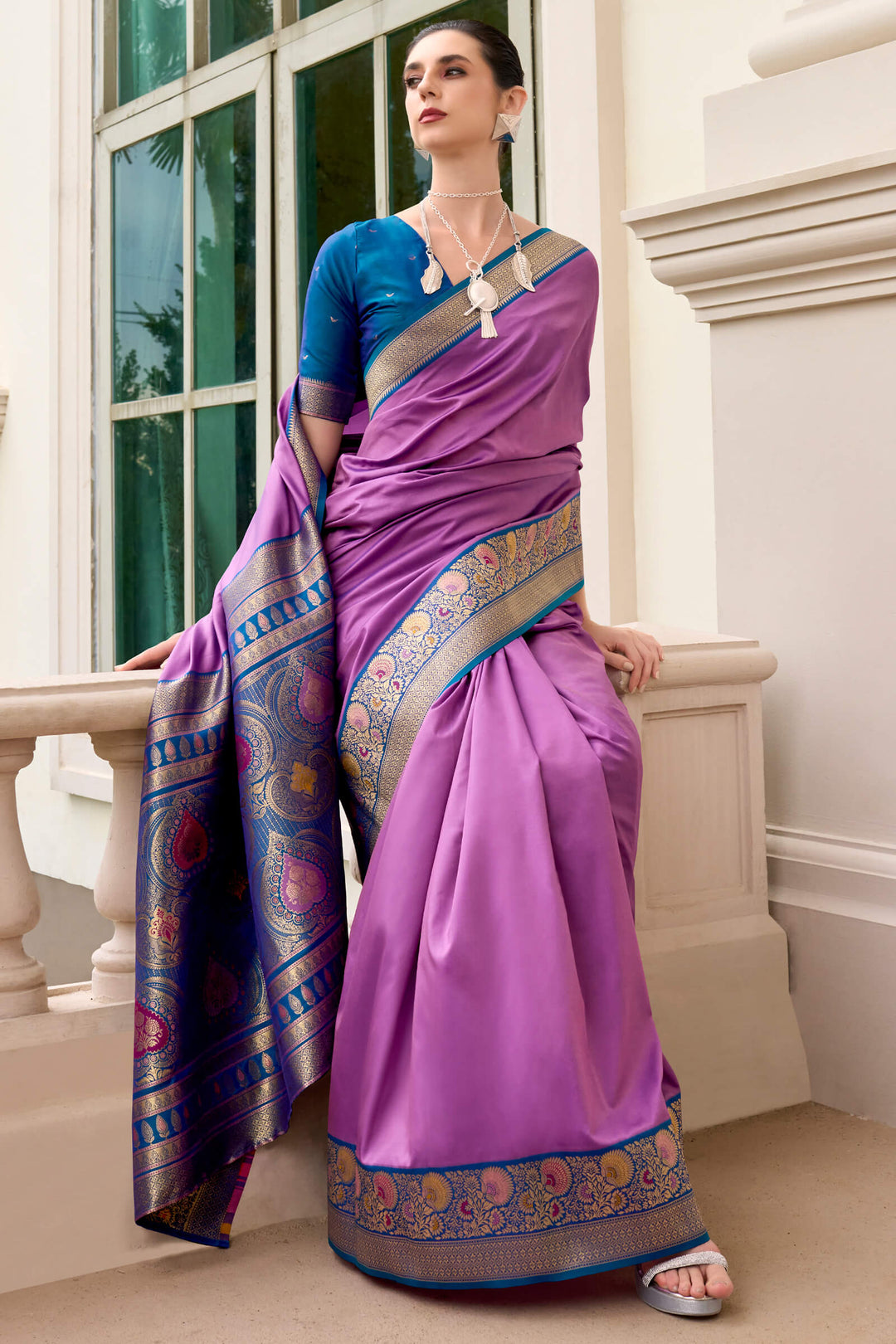 Antique Lavender Soft Banarasi Silk Saree