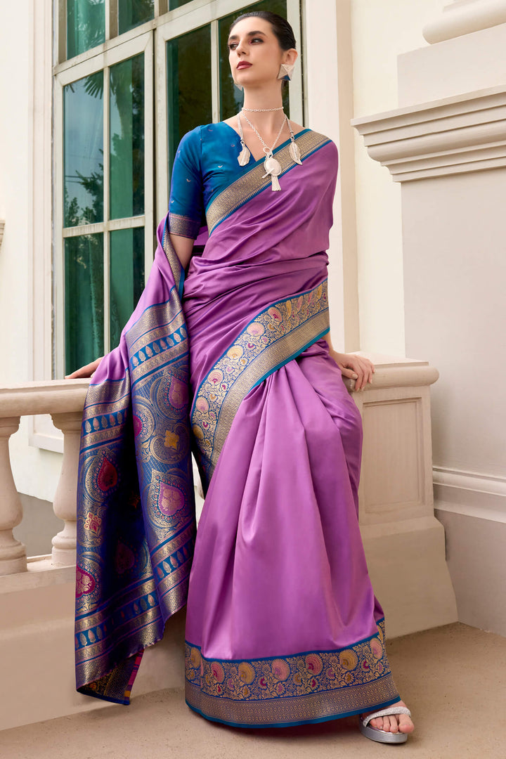 Antique Lavender Soft Banarasi Silk Saree
