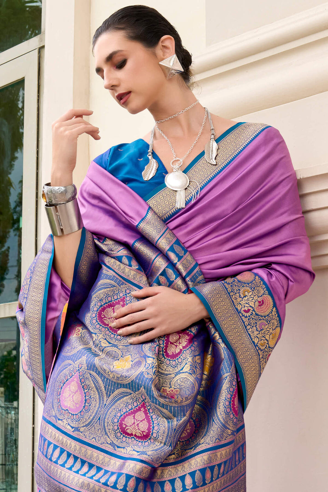 Antique Lavender Soft Banarasi Silk Saree
