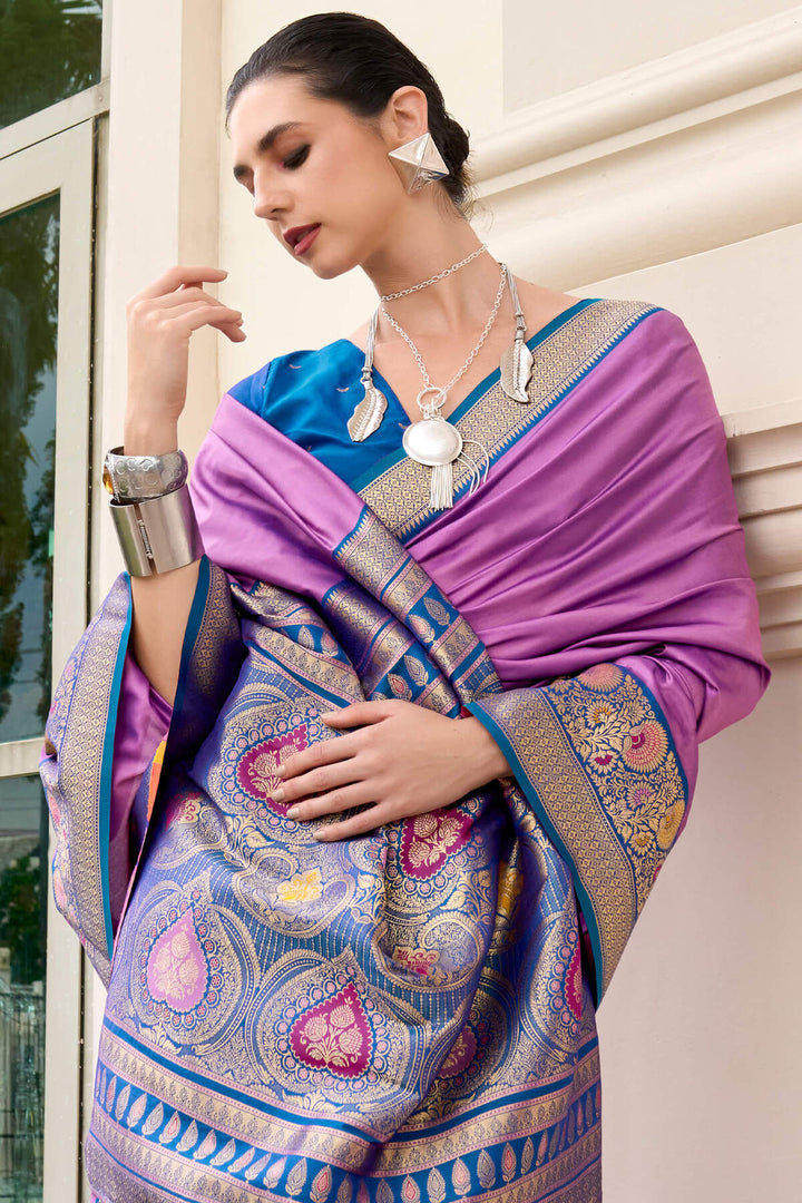 Antique Lavender Soft Banarasi Silk Saree