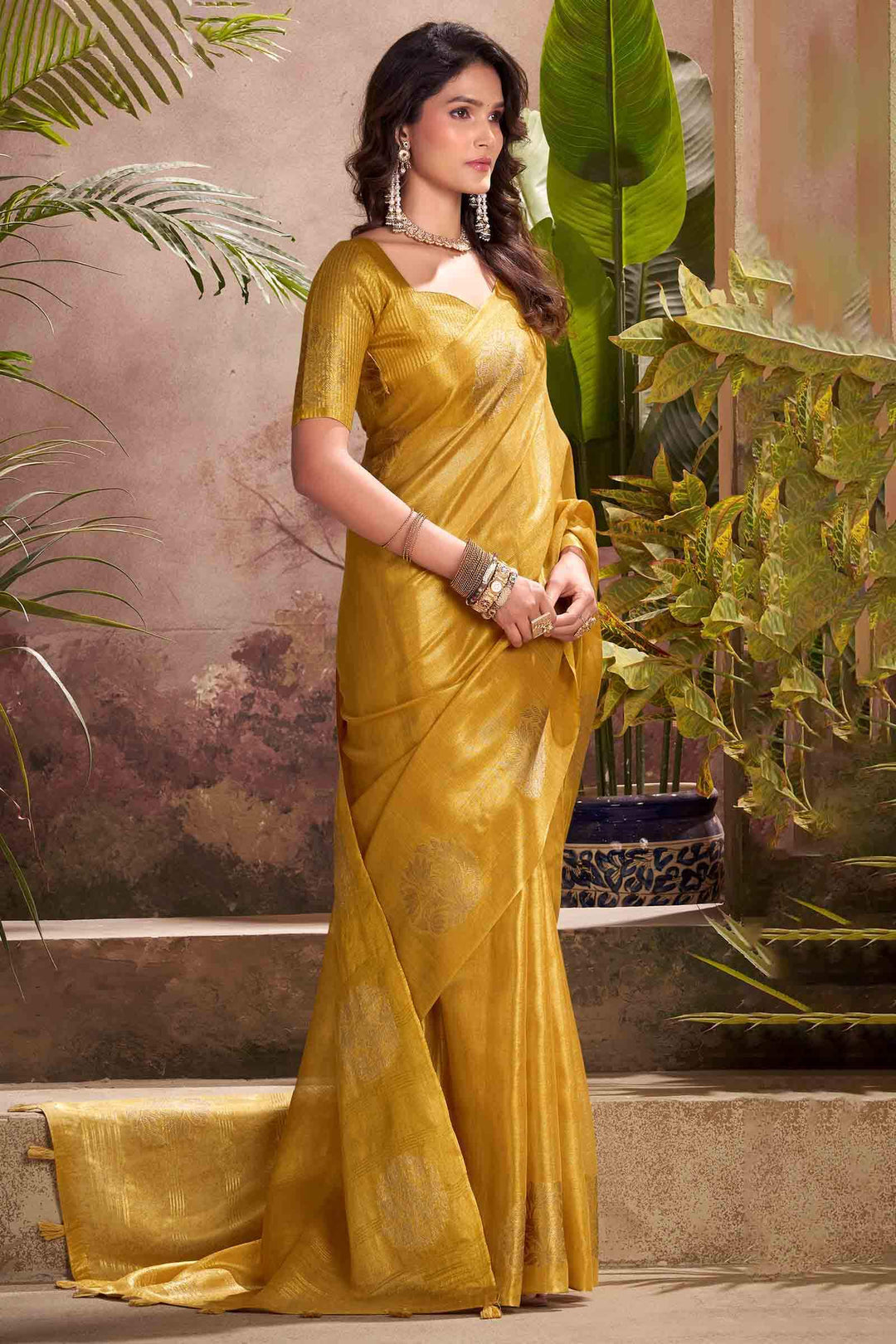 Antique Mustard Tissue Silk Saree