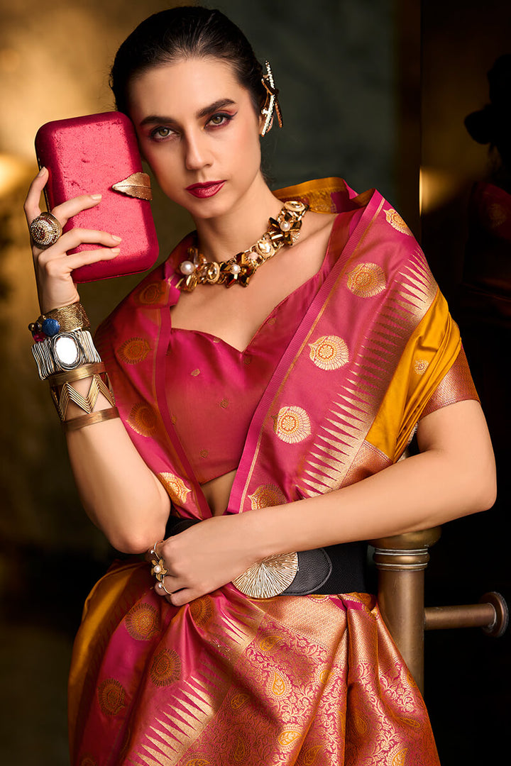 ArtyClick Orange Soft Banarasi Silk Saree