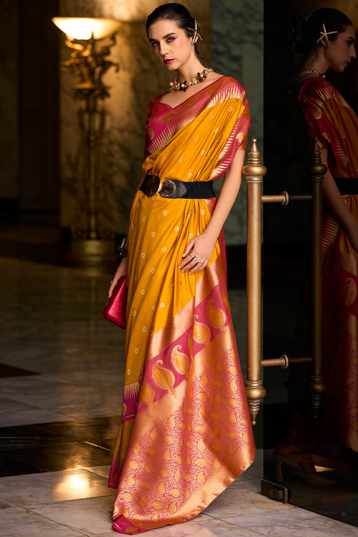 ArtyClick Orange Soft Banarasi Silk Saree