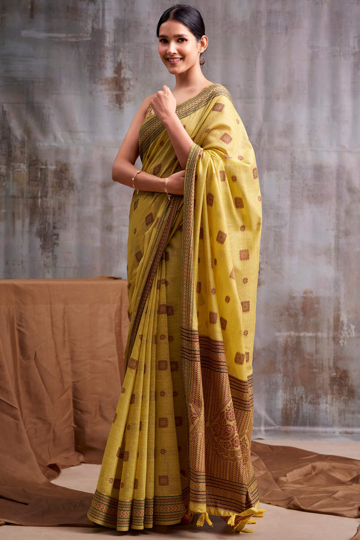 Arylide Yellow Cotton Modal Silk Saree