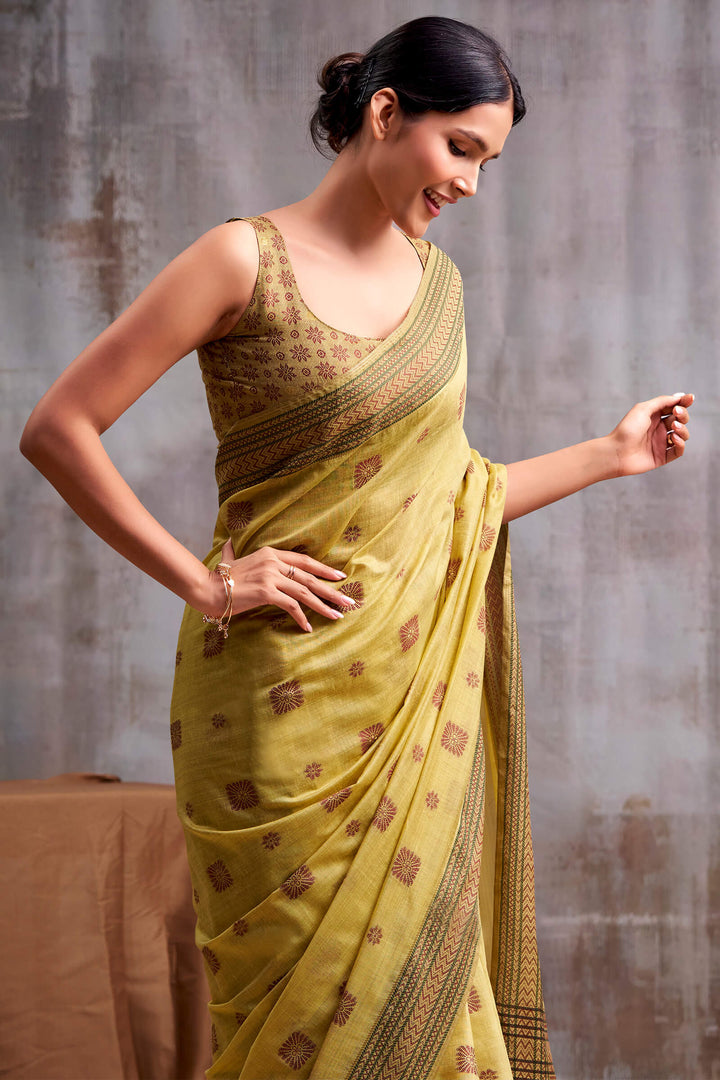 Arylide Yellow Cotton Modal Silk Saree