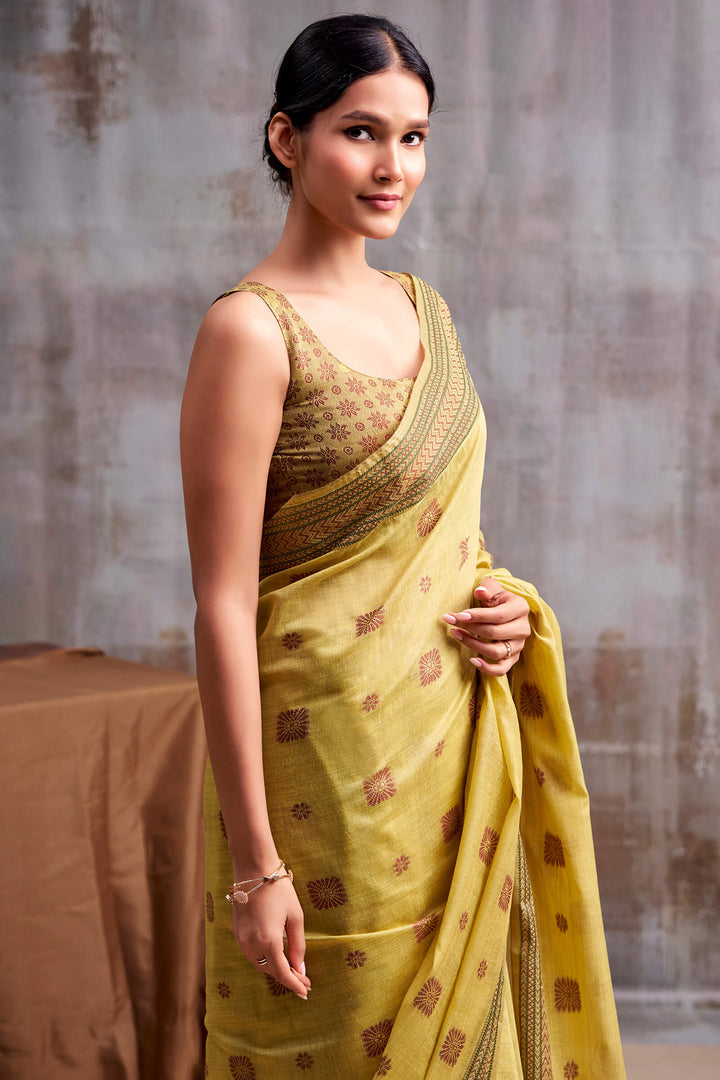 Arylide Yellow Cotton Modal Silk Saree