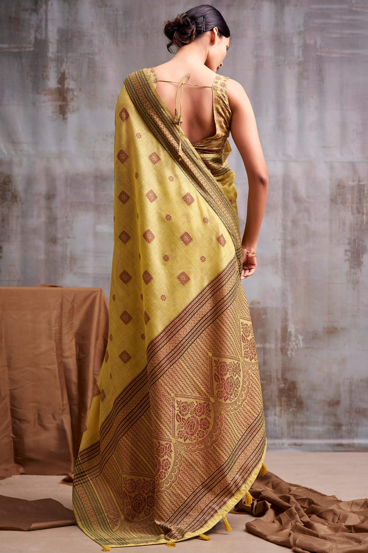 Arylide Yellow Cotton Modal Silk Saree