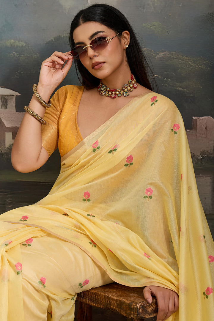 Arylide Yellow Handloom Spun Cotton Saree