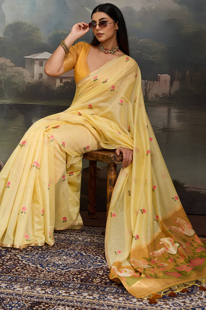 Arylide Yellow Handloom Spun Cotton Saree