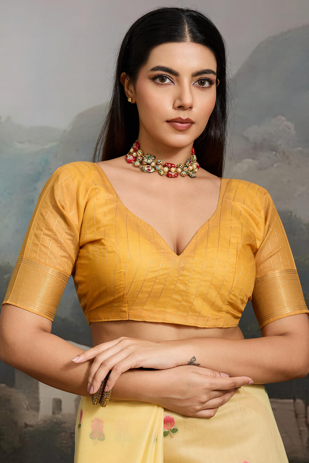 Arylide Yellow Handloom Spun Cotton Saree