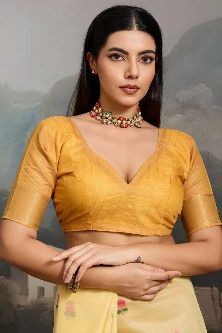 Arylide Yellow Handloom Spun Cotton Saree
