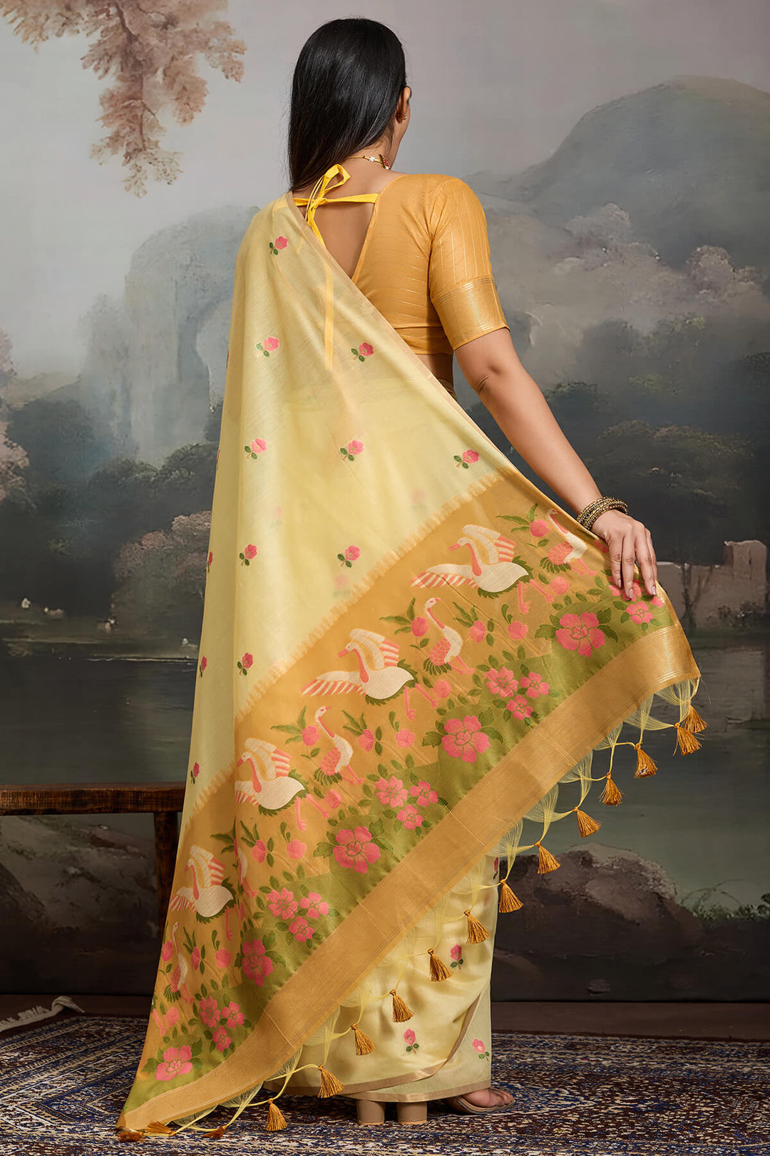 Arylide Yellow Handloom Spun Cotton Saree