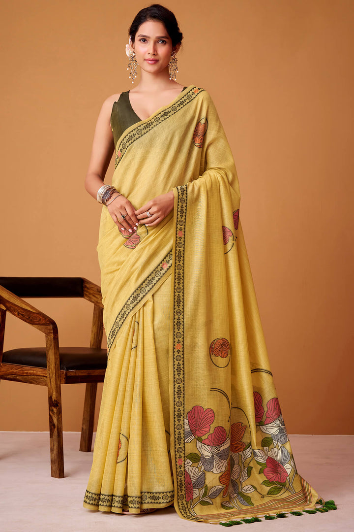 Arylide Yellow Jamdani Cotton Silk Saree