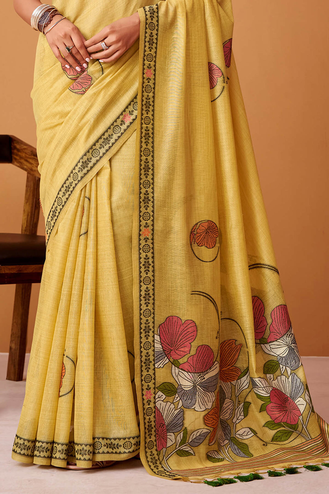 Arylide Yellow Jamdani Cotton Silk Saree