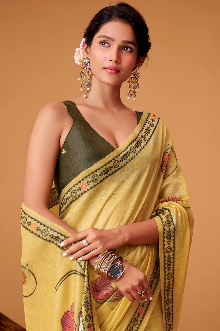 Arylide Yellow Jamdani Cotton Silk Saree