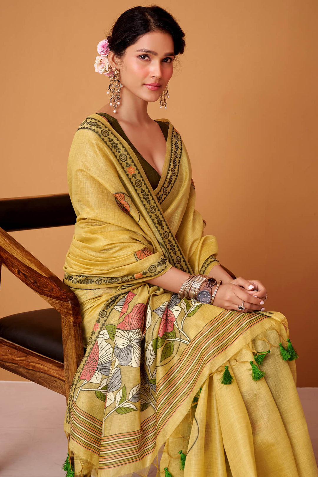 Arylide Yellow Jamdani Cotton Silk Saree