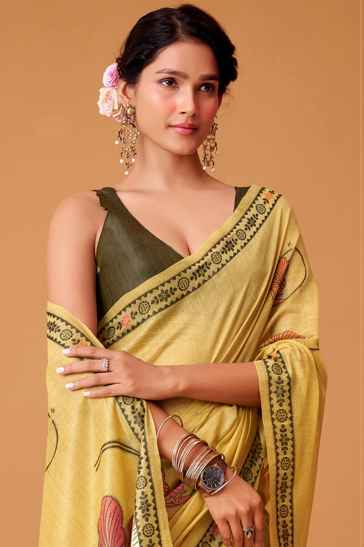 Arylide Yellow Jamdani Cotton Silk Saree