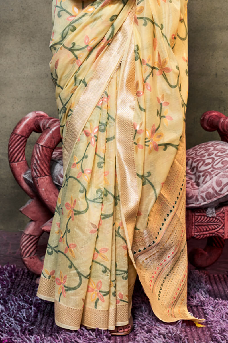 Arylide Yellow Jamdani Handwoven Cotton Saree