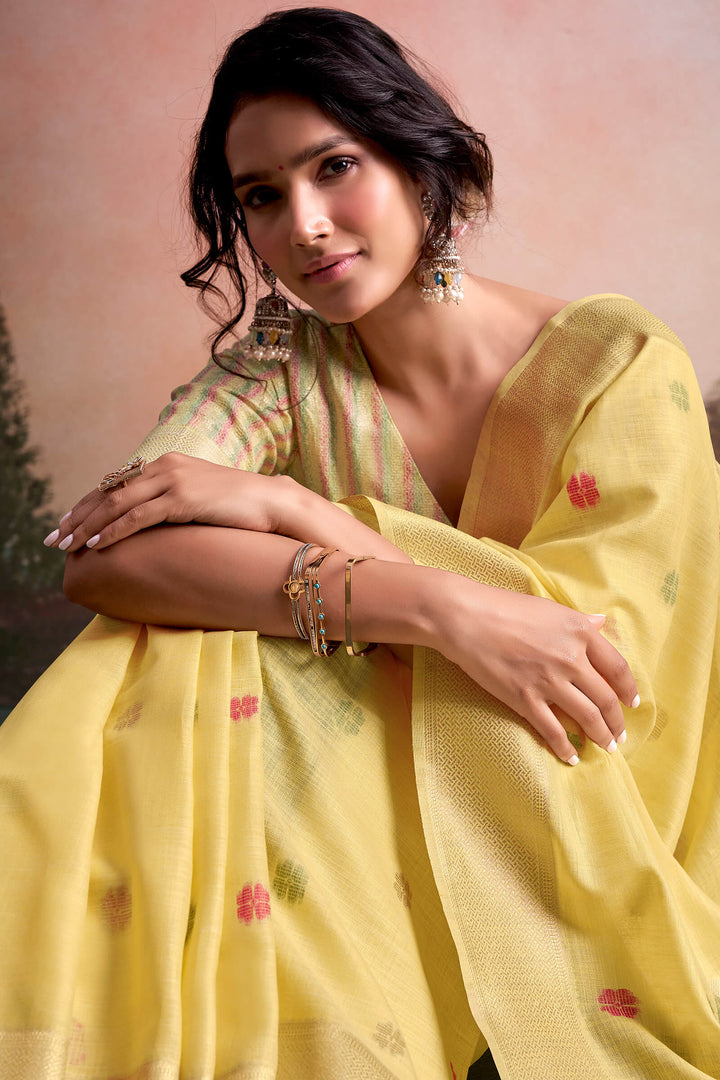 Arylide Yellow Linen Silk Saree