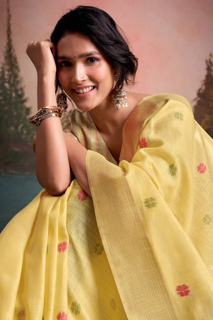 Arylide Yellow Linen Silk Saree