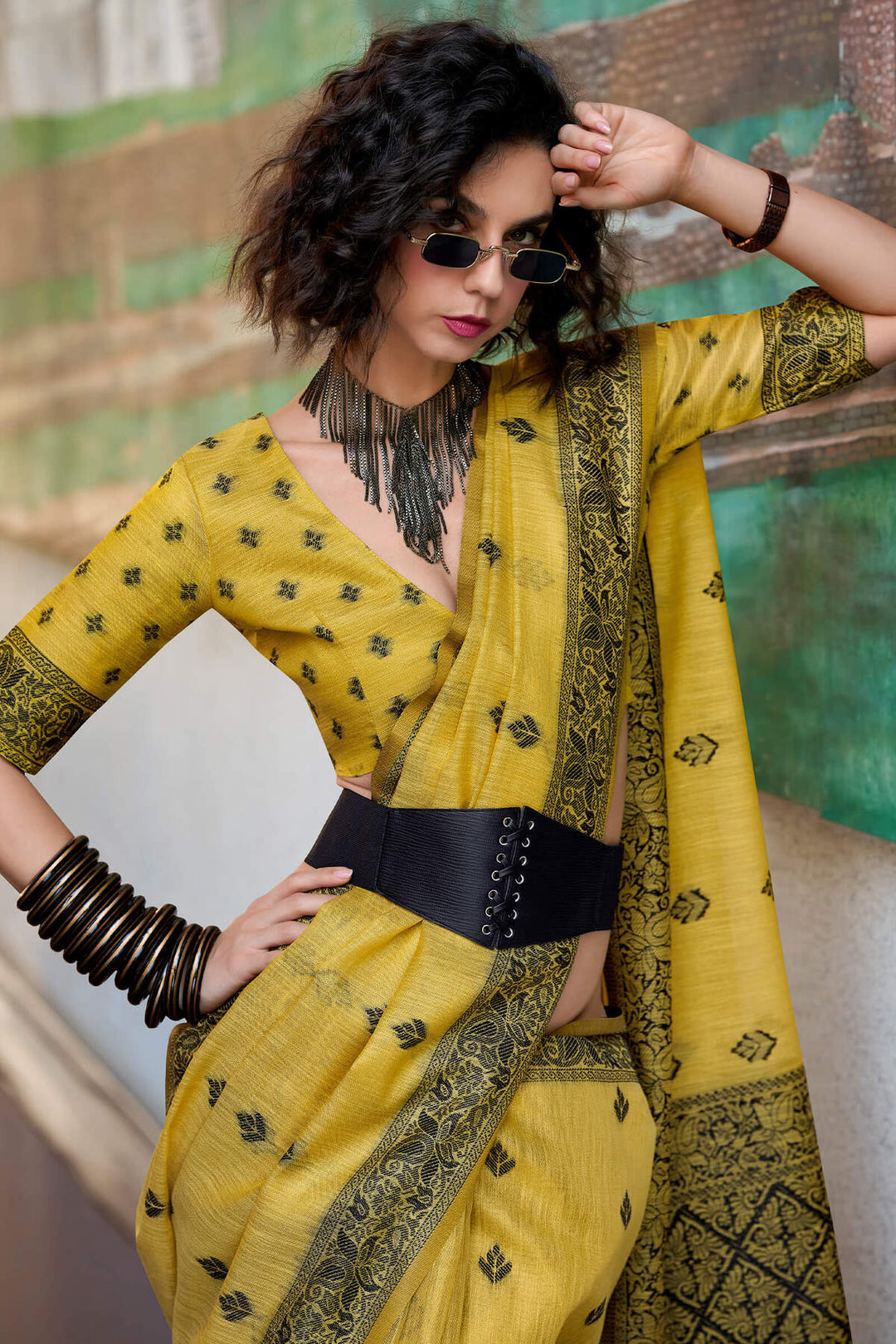 Arylide Yellow Linen Tissue Silk Saree