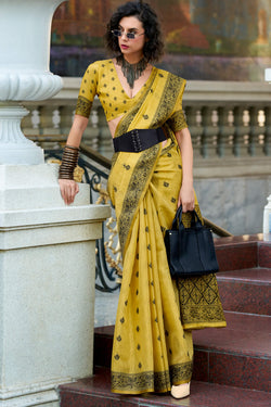 Arylide Yellow Linen Tissue Silk Saree