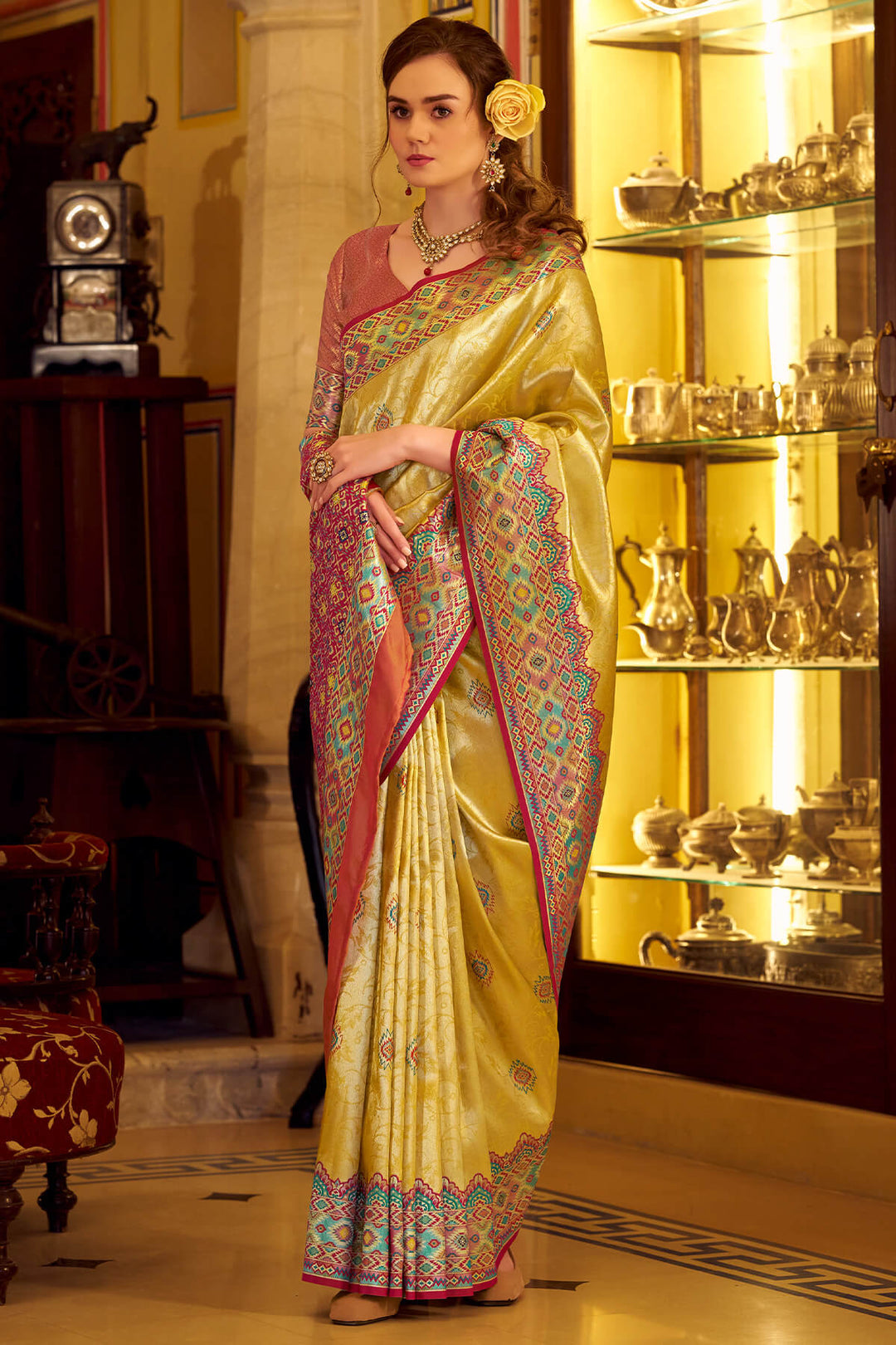 Arylide Yellow Patola Tissue Silk Saree
