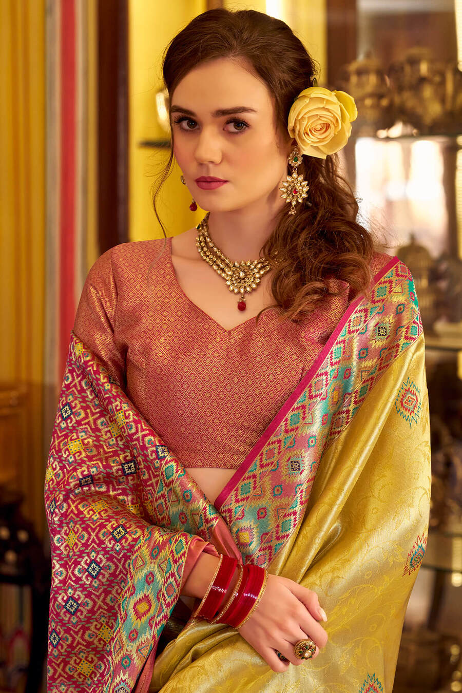 Arylide Yellow Patola Tissue Silk Saree