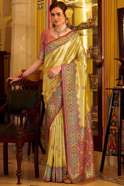 Arylide Yellow Patola Tissue Silk Saree