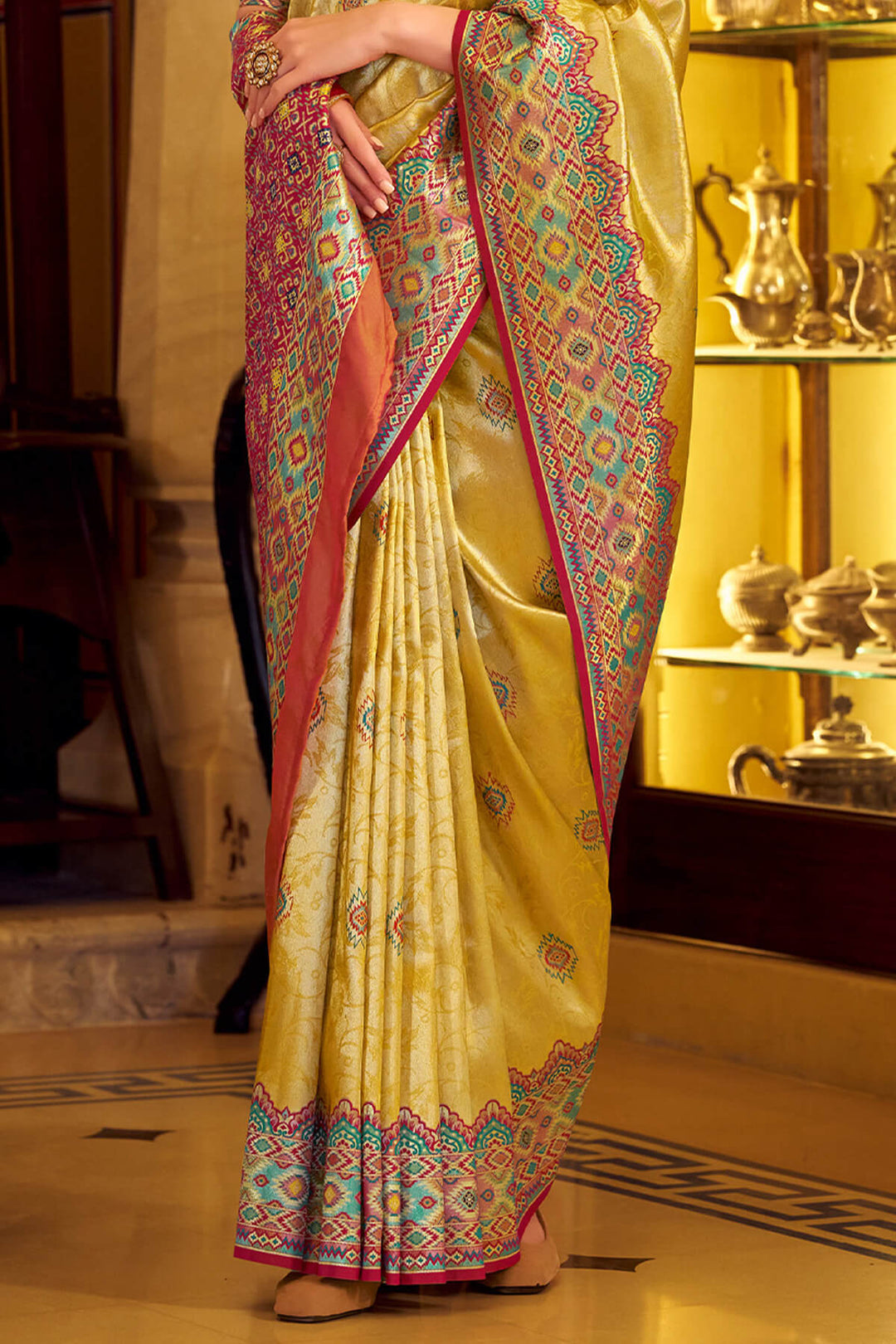 Arylide Yellow Patola Tissue Silk Saree