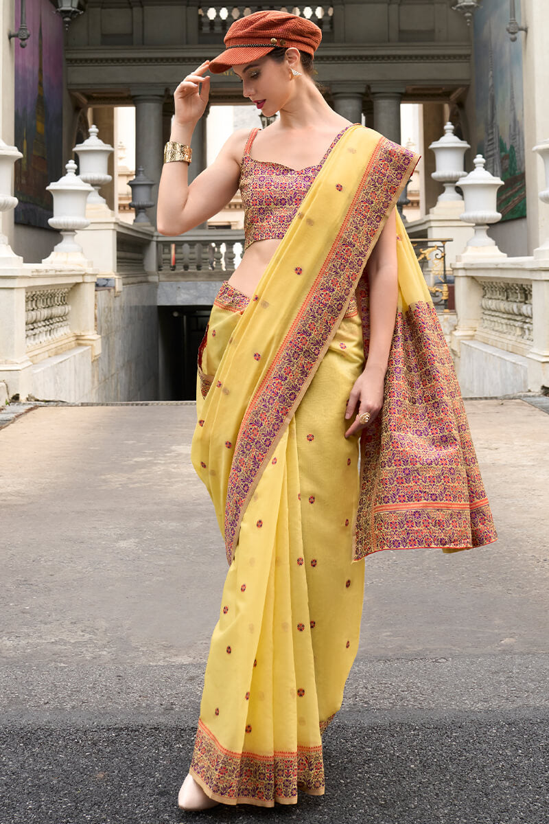 Arylide Yellow Woven Soft Linen Silk Saree