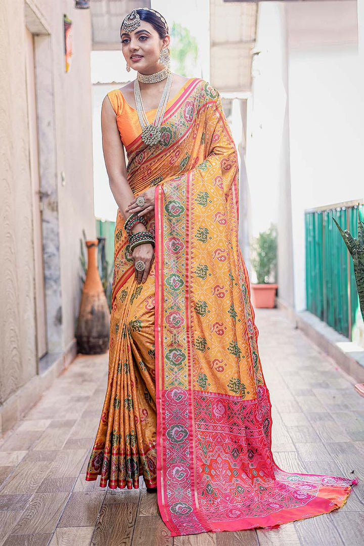 Arylide Yellow Zari Woven Patola Silk Saree