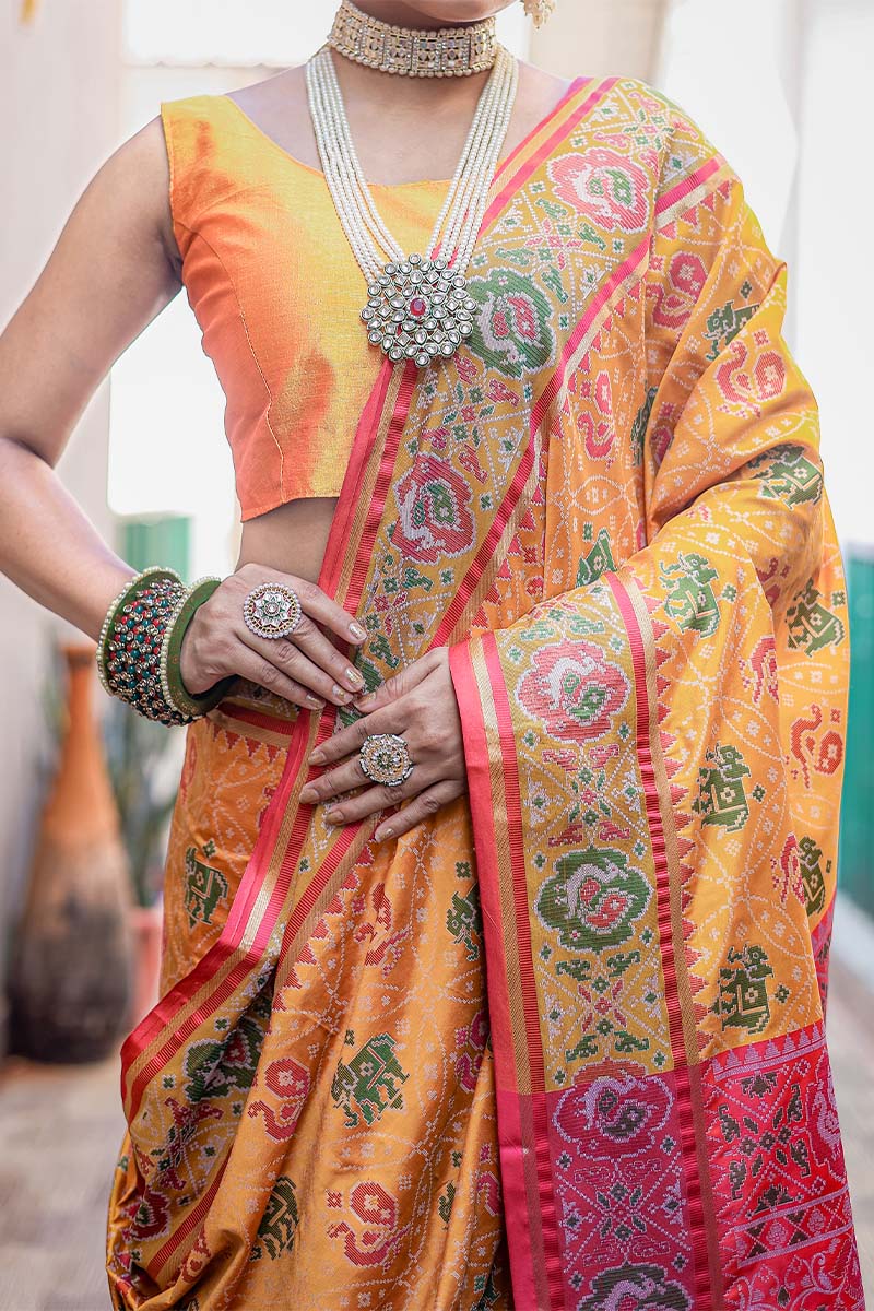 Arylide Yellow Zari Woven Patola Silk Saree