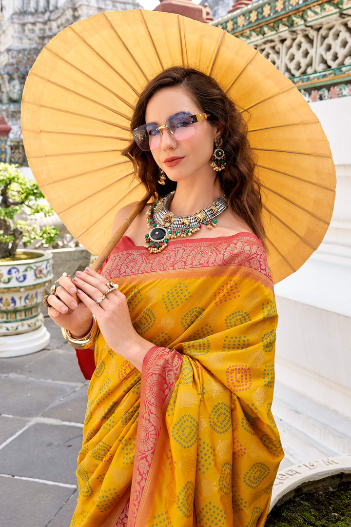 Aspen Yellow Zari Woven Soft Silk Saree